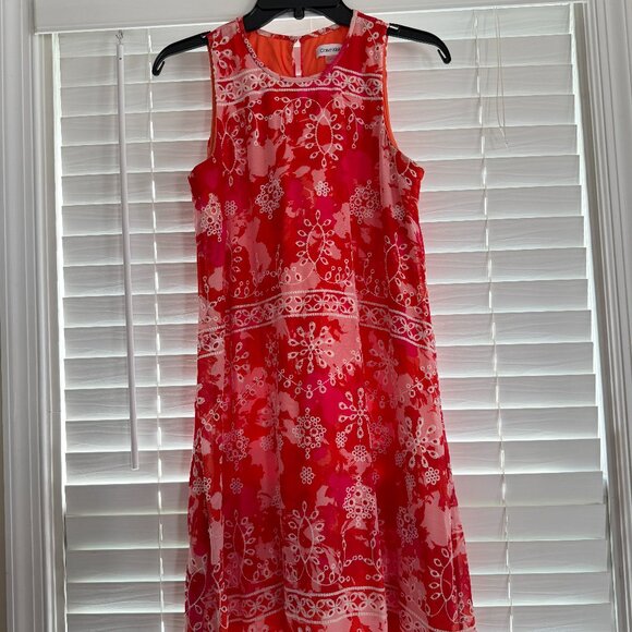 Calvin Klein Shift Dress in Pink & Orange with Embroidery (Size: 6) - Picture 1 of 5